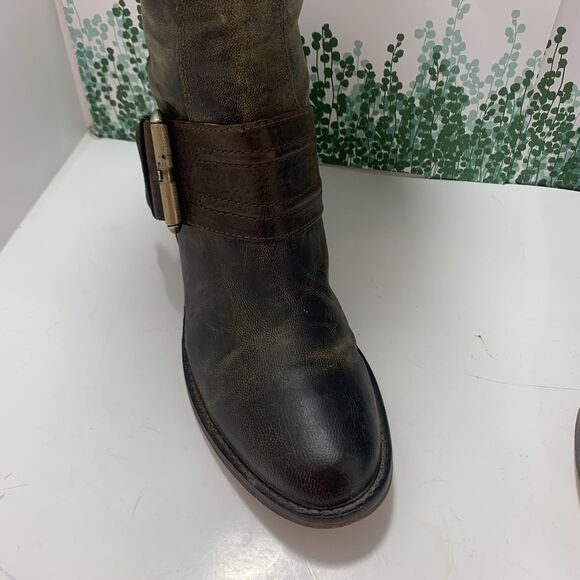 Spirit By Lucchese Leather Distress Brown Riding Boots Tall Calf Buckle Size 6.5 - Picture 11 of 16